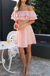 Essentially Sweet – Schulterfreies Minikleid mit Vichy-Karomuster